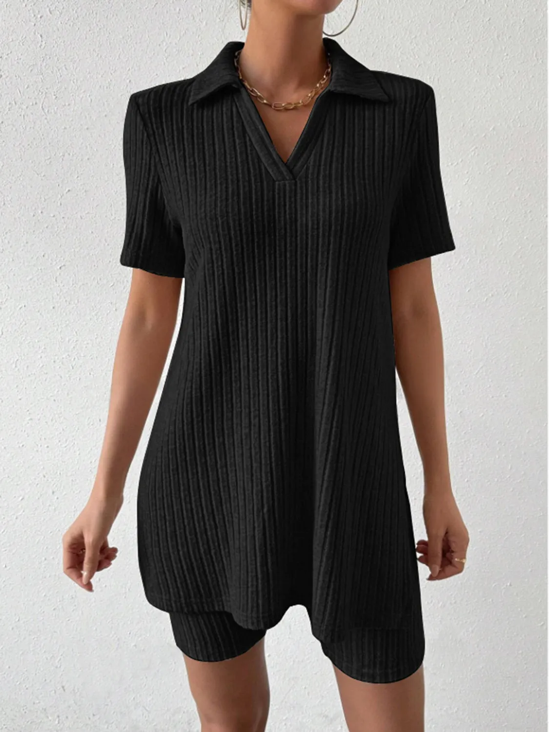 Janie Collar Short Sleeve Top and Shorts Set