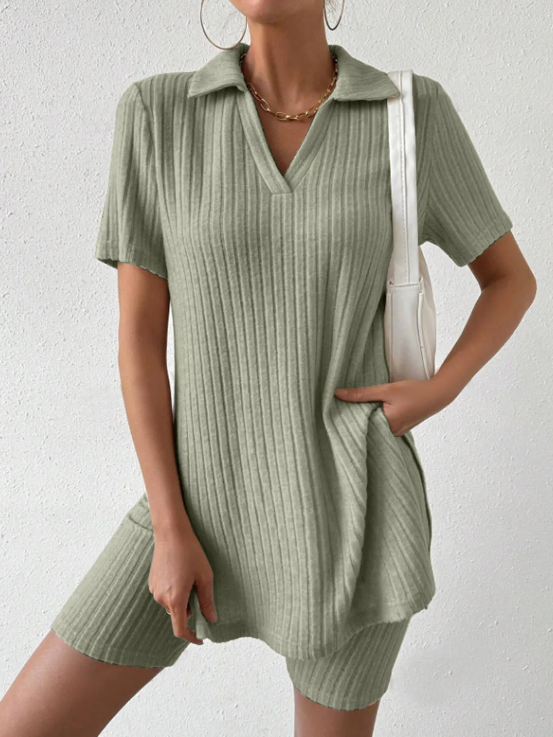 Janie Collar Short Sleeve Top and Shorts Set