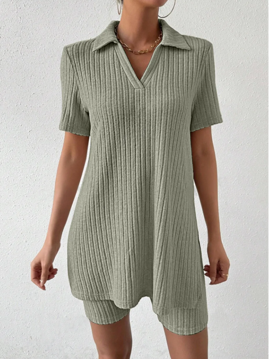 Janie Collar Short Sleeve Top and Shorts Set