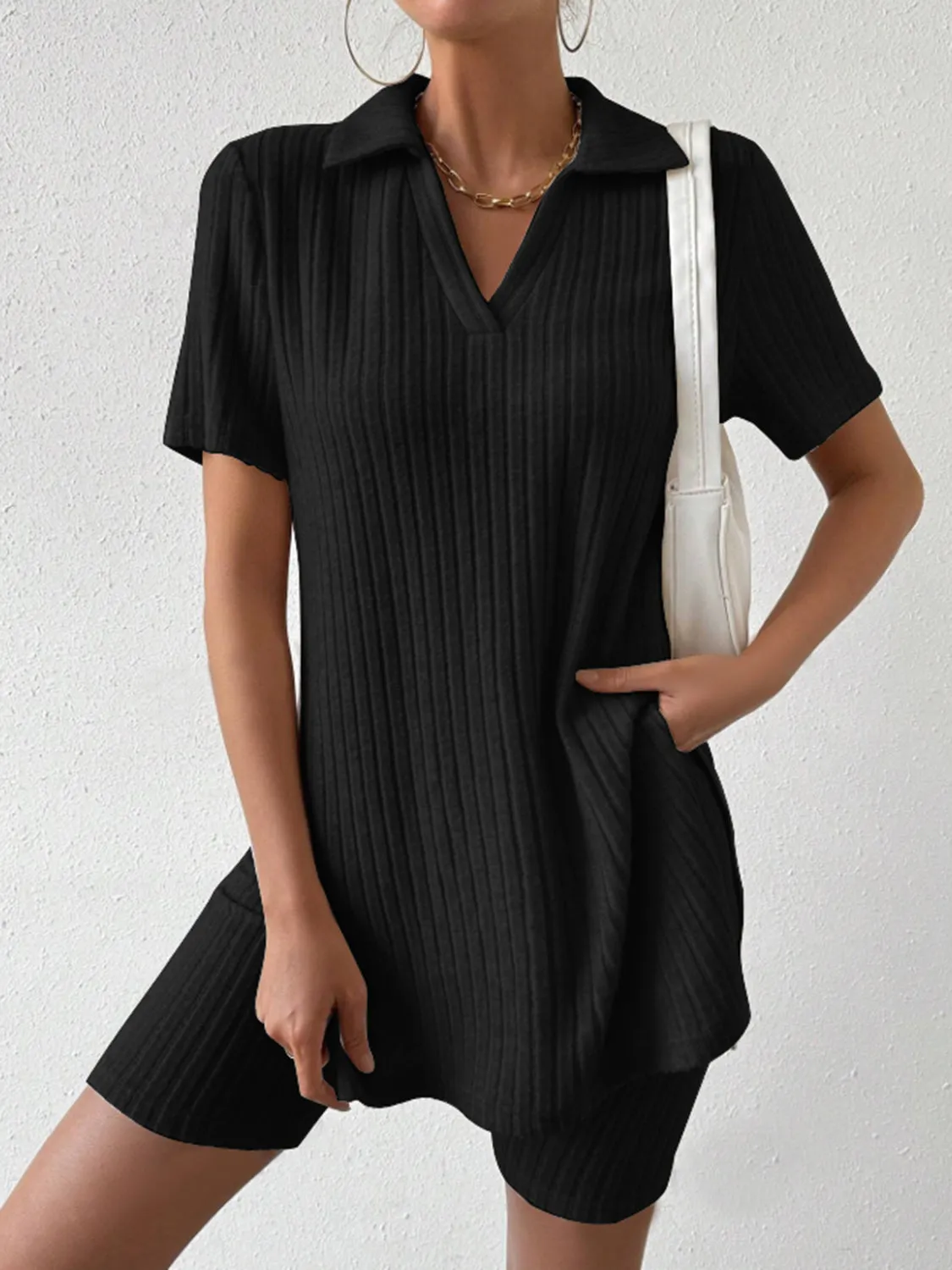 Janie Collar Short Sleeve Top and Shorts Set