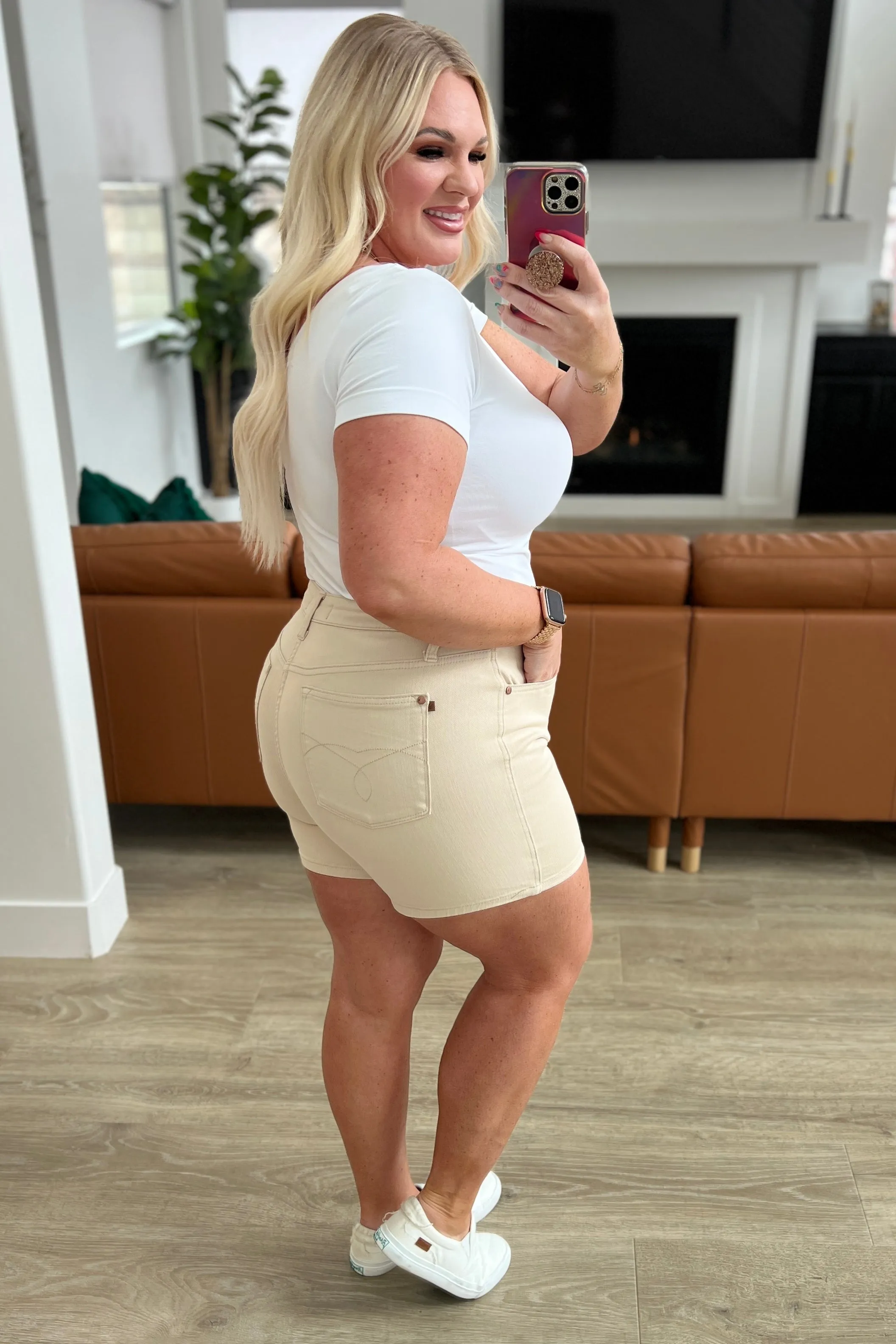 Judy Blue Bone Greta High Rise Garment Dyed Shorts