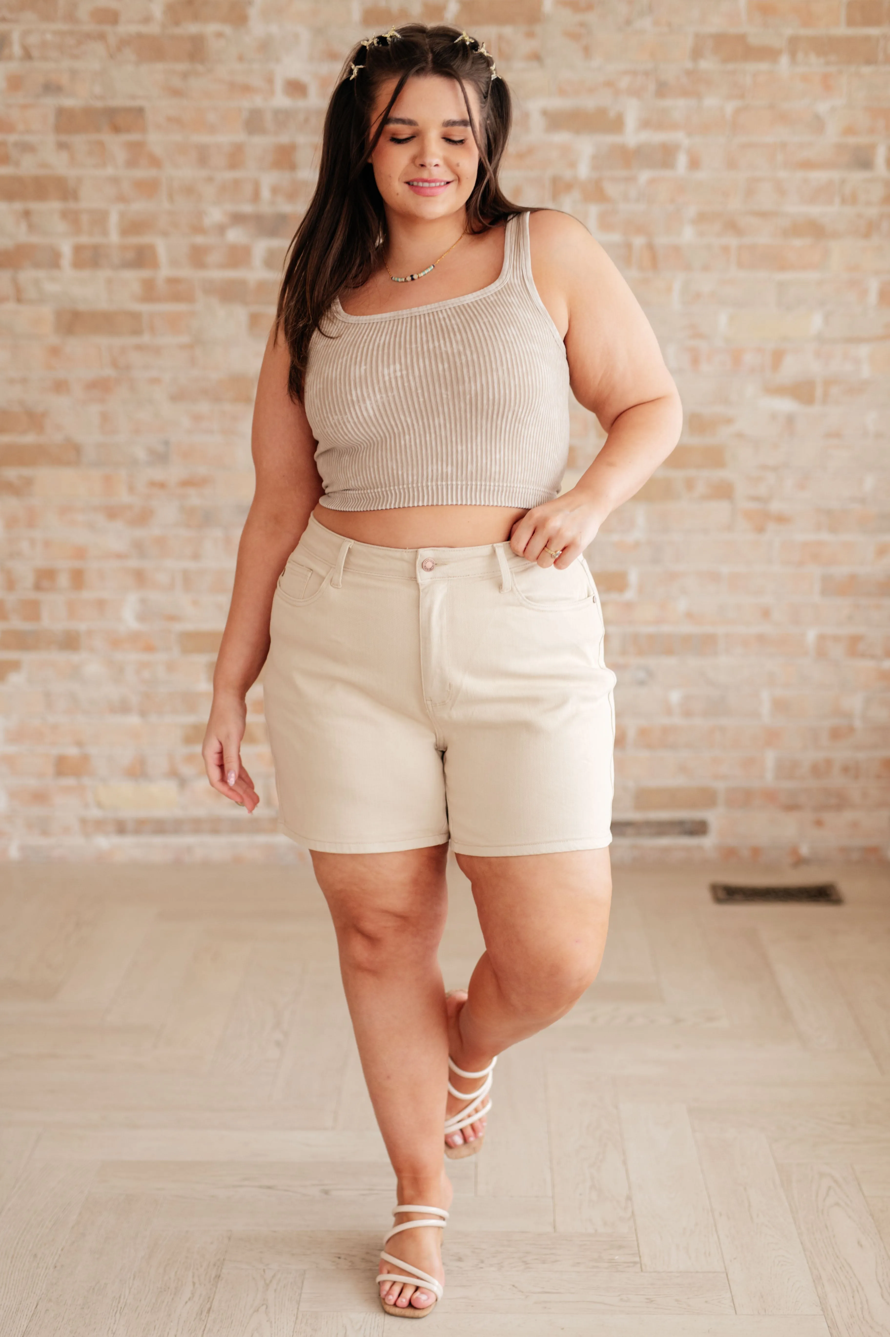 Judy Blue Bone Greta High Rise Garment Dyed Shorts