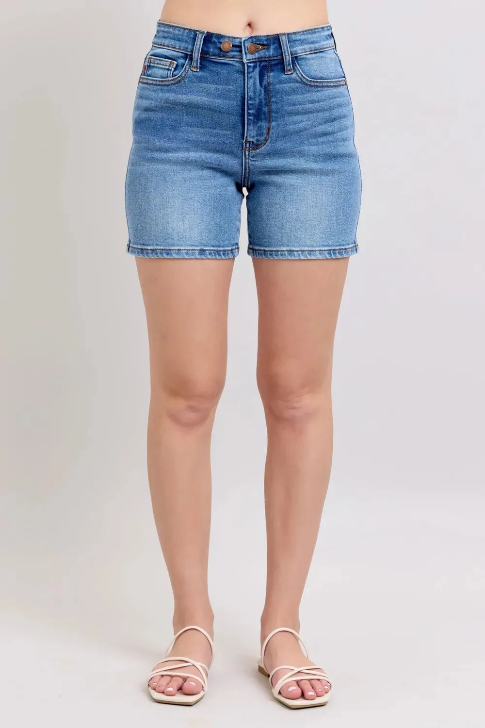 Judy Blue Full Size 2 Button Denim Shorts with Pockets Plus Size