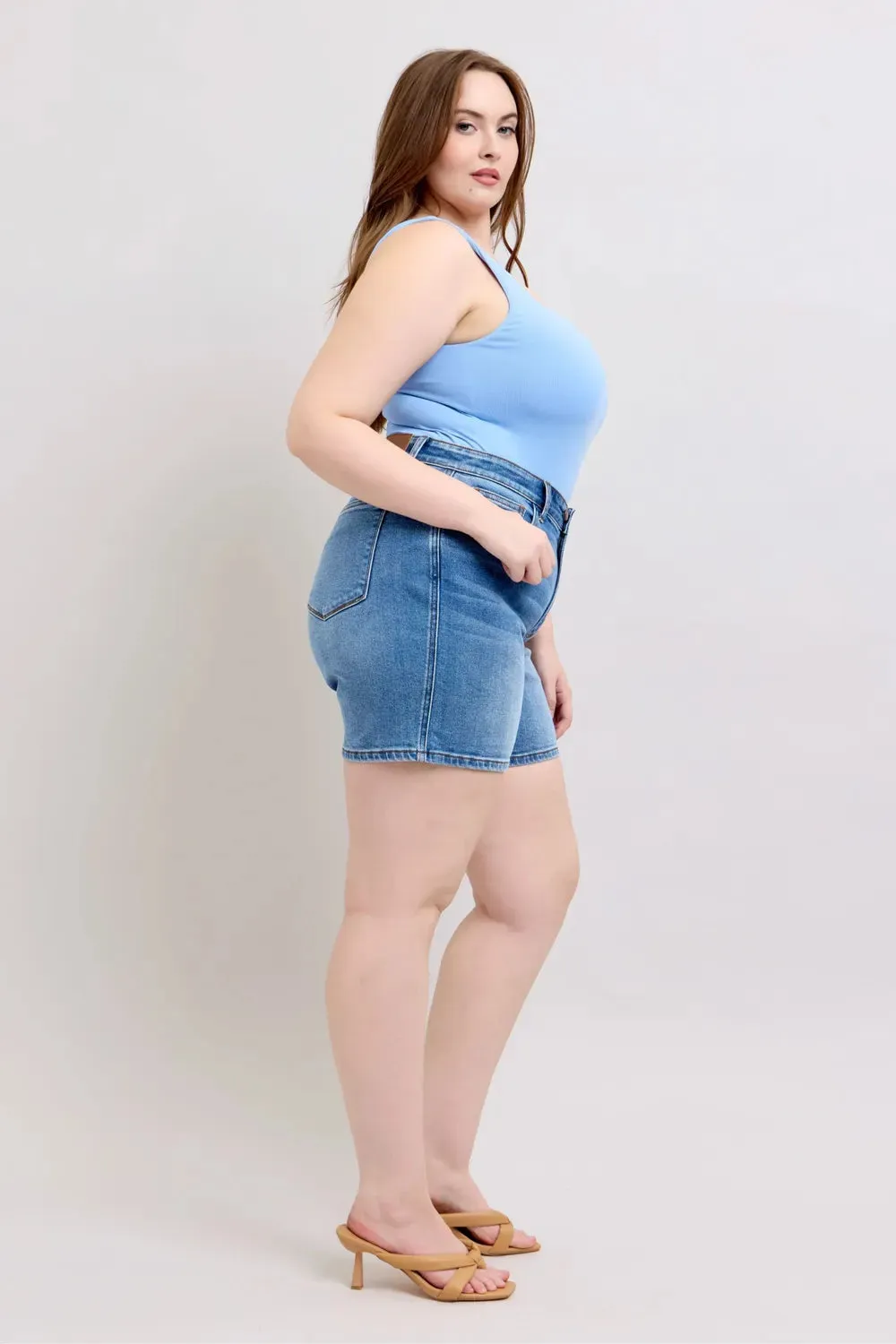 Judy Blue Full Size 2 Button Denim Shorts with Pockets Plus Size