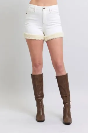 Judy Blue Full Size High Waist Shearling Cuff Denim Shorts Plus Size