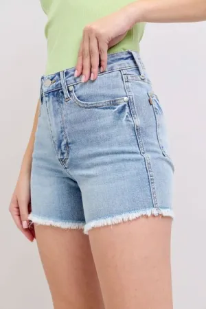 Judy Blue Full Size Tummy Control Raw Hem Denim Shorts Plus Size ONLINE EXCLUSIVE