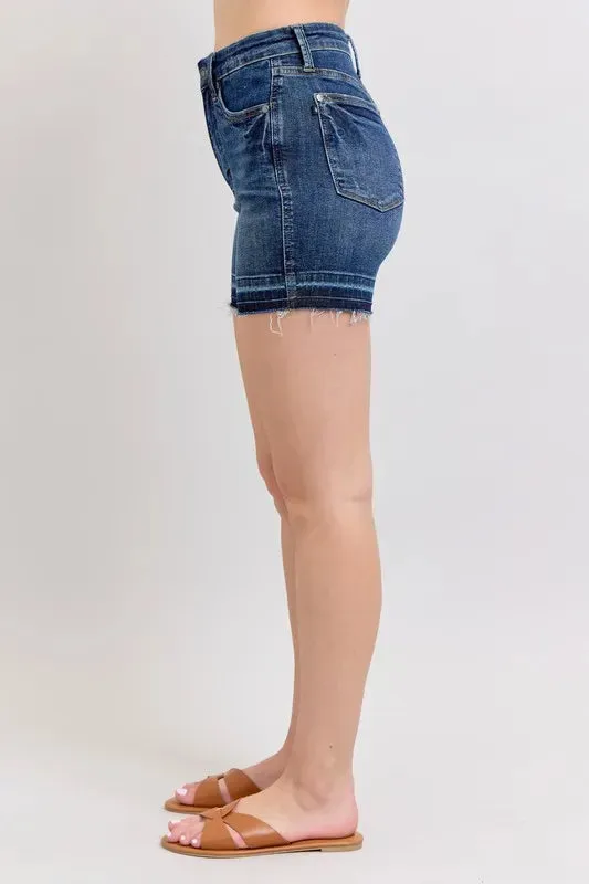 Judy Blue High Waist Tummy Control Destroy Release Hem Denim Shorts