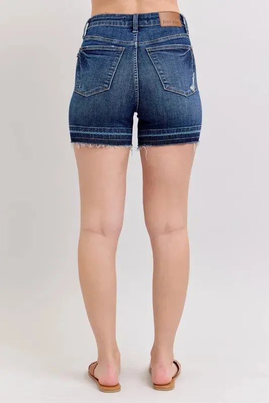 Judy Blue High Waist Tummy Control Destroy Release Hem Denim Shorts