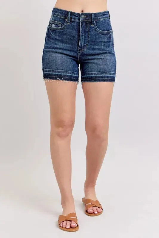 Judy Blue High Waist Tummy Control Destroy Release Hem Denim Shorts