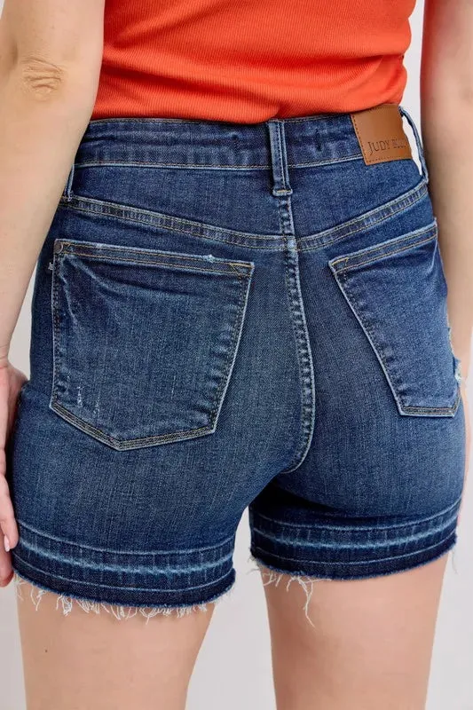 Judy Blue High Waist Tummy Control Destroy Release Hem Denim Shorts