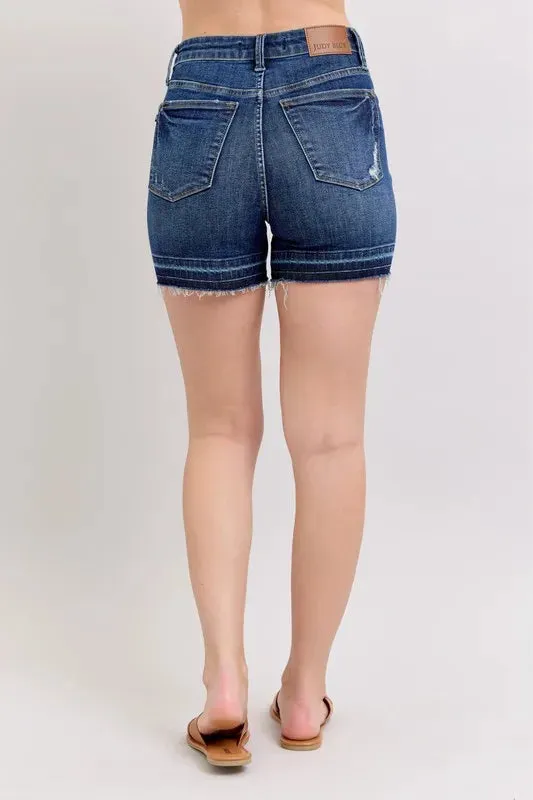 Judy Blue High Waist Tummy Control Destroy Release Hem Denim Shorts