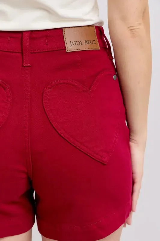 Judy Blue High Waist Tummy Control Garment Dyed Heart Shaped Denim Shorts