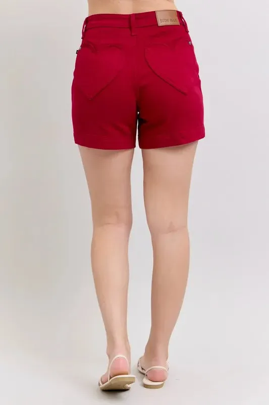 Judy Blue High Waist Tummy Control Garment Dyed Heart Shaped Denim Shorts