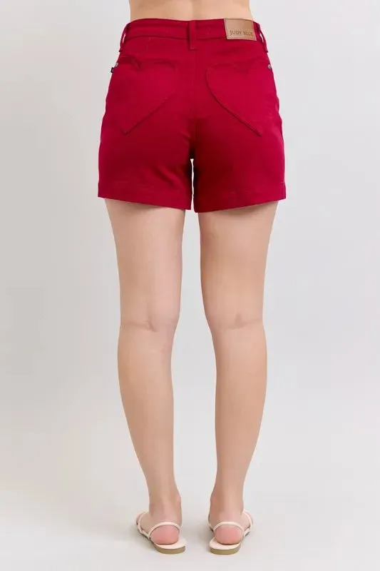 Judy Blue High Waist Tummy Control Garment Dyed Heart Shaped Denim Shorts