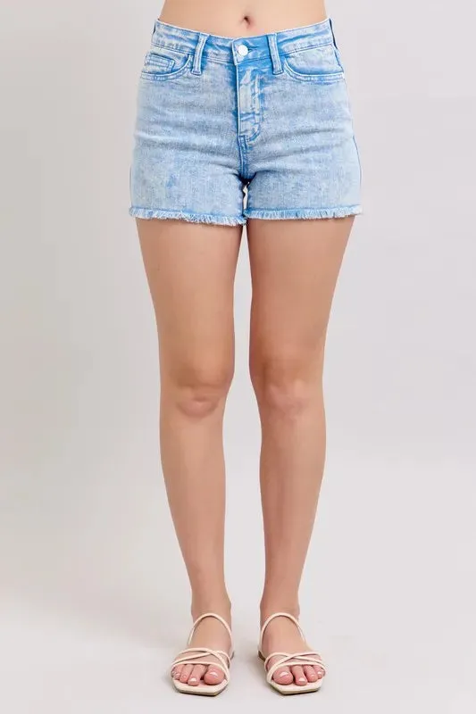 Judy Blue Mid Rise Garment Dyed Denim Shorts