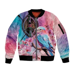 Kenya Lilac-Breasted Roller Sleeve Zip Bomber Jacket Coat Of Arms Mix Orchid LT14