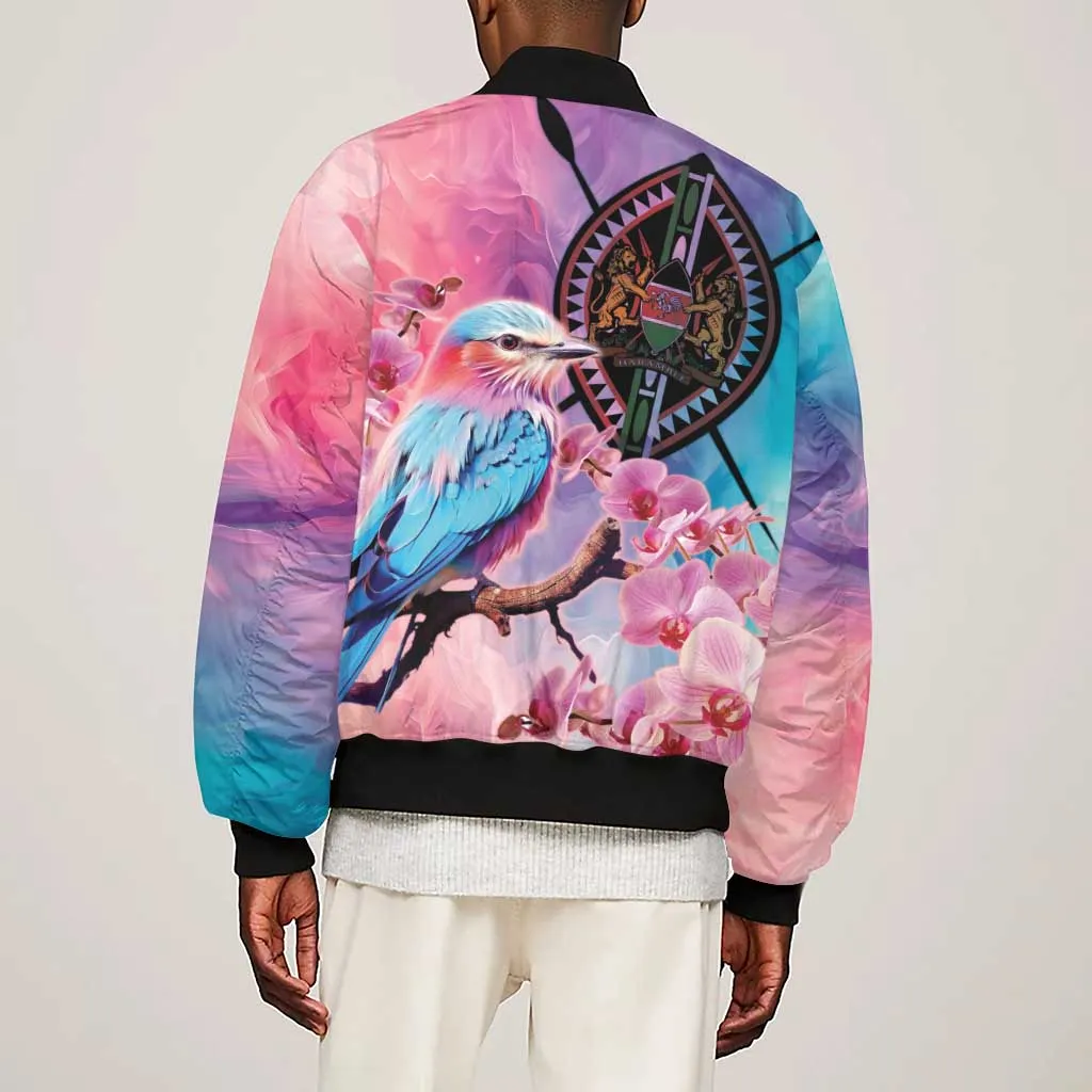 Kenya Lilac-Breasted Roller Sleeve Zip Bomber Jacket Coat Of Arms Mix Orchid LT14