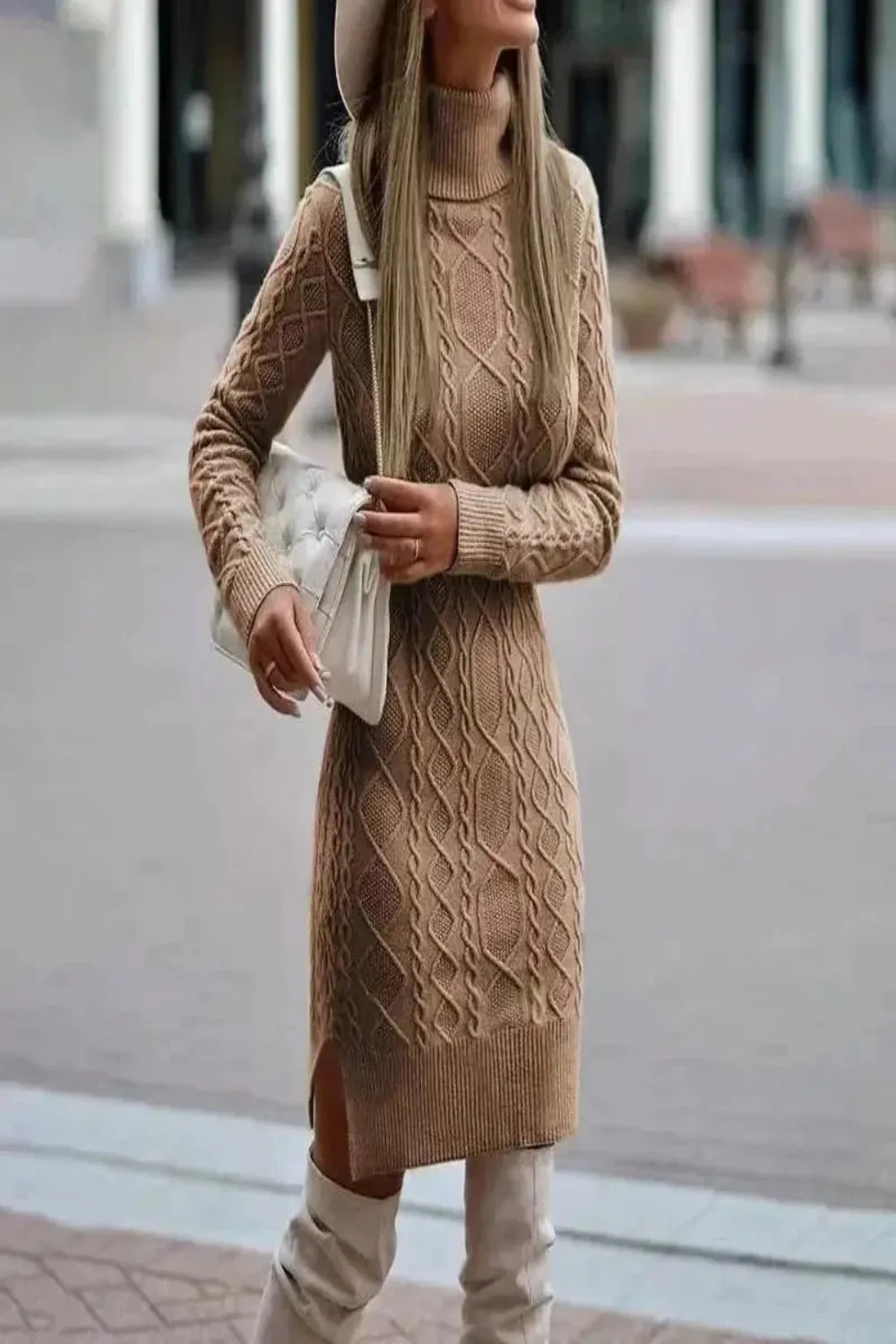 Knitted Turtleneck Sweater Dress