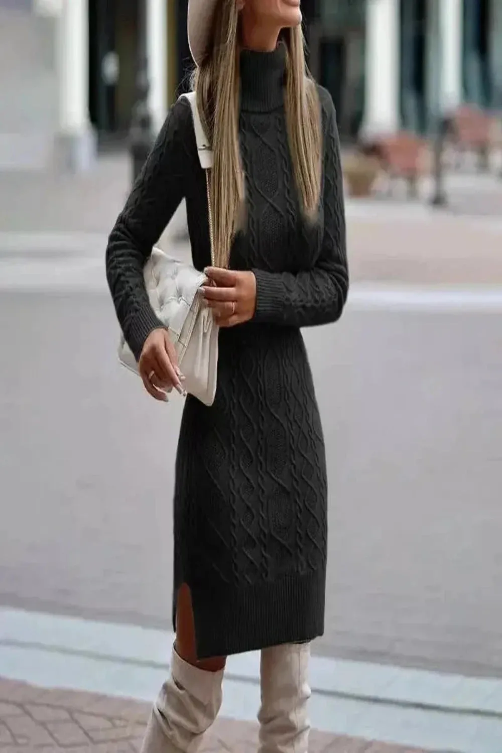 Knitted Turtleneck Sweater Dress