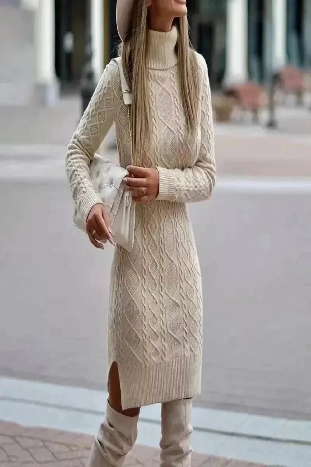 Knitted Turtleneck Sweater Dress
