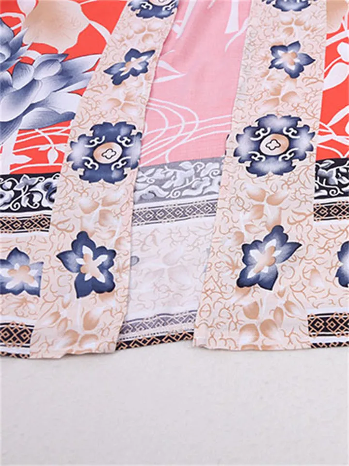 Ladies Beachwear Crane Floral Print Kimono Robe