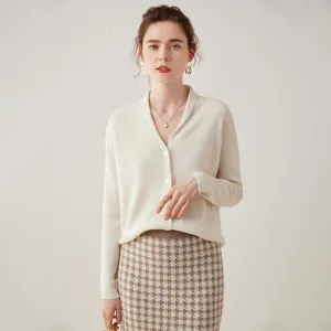 Lady Minimalist V-Neck Cashmere Cardigan Button-Up Front Cashmere Coat