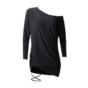 Latin Dance Dresses New Drawstring Black Long Sleeve Loose Dress