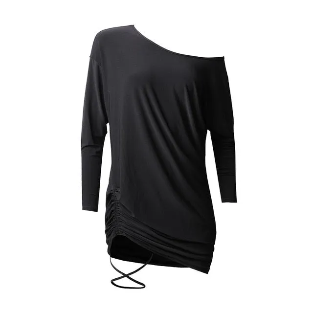 Latin Dance Dresses New Drawstring Black Long Sleeve Loose Dress