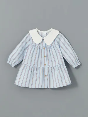 LCW baby Blue Baby Collar Striped Baby Girl Poplin Dress