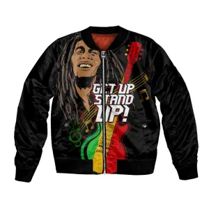 Legend Bob Get Up Stand Up Bomber Jacket Black Jamaican Reggae Multicolored LT9