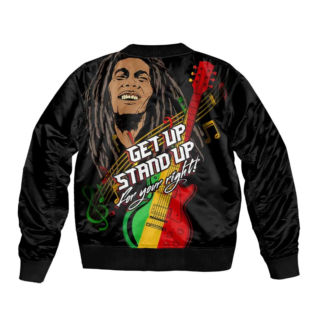 Legend Bob Get Up Stand Up Bomber Jacket Black Jamaican Reggae Multicolored LT9