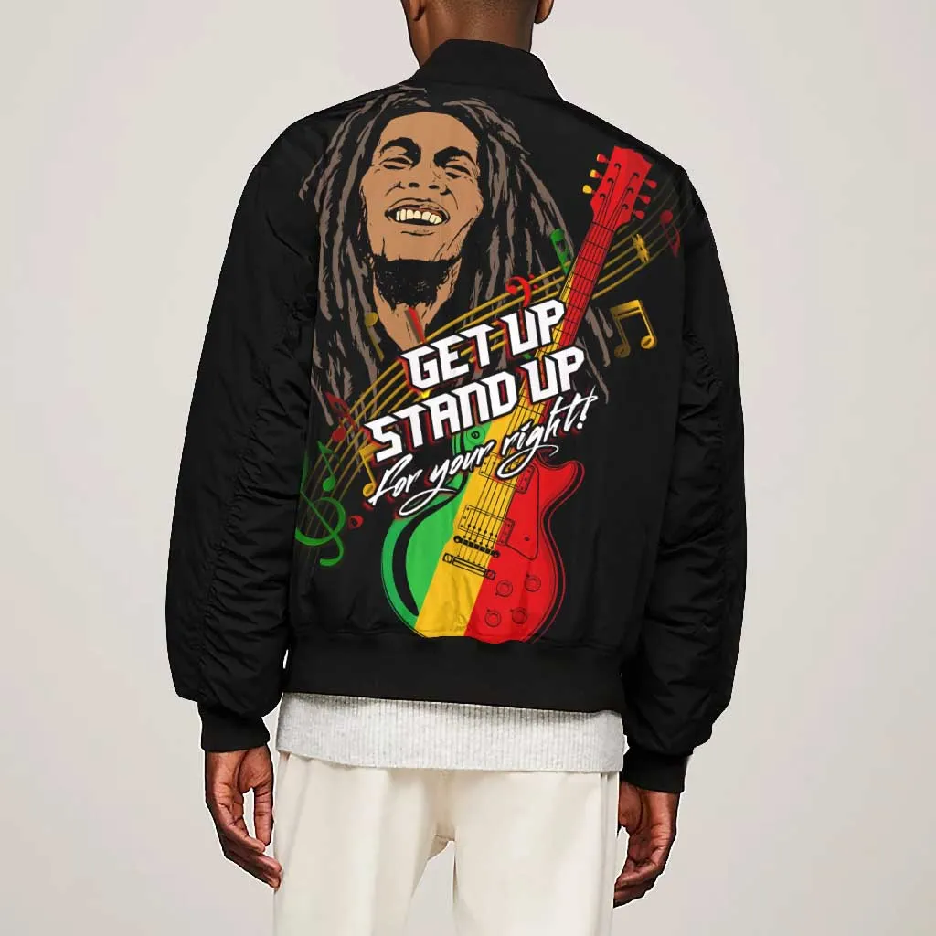 Legend Bob Get Up Stand Up Bomber Jacket Black Jamaican Reggae Multicolored LT9