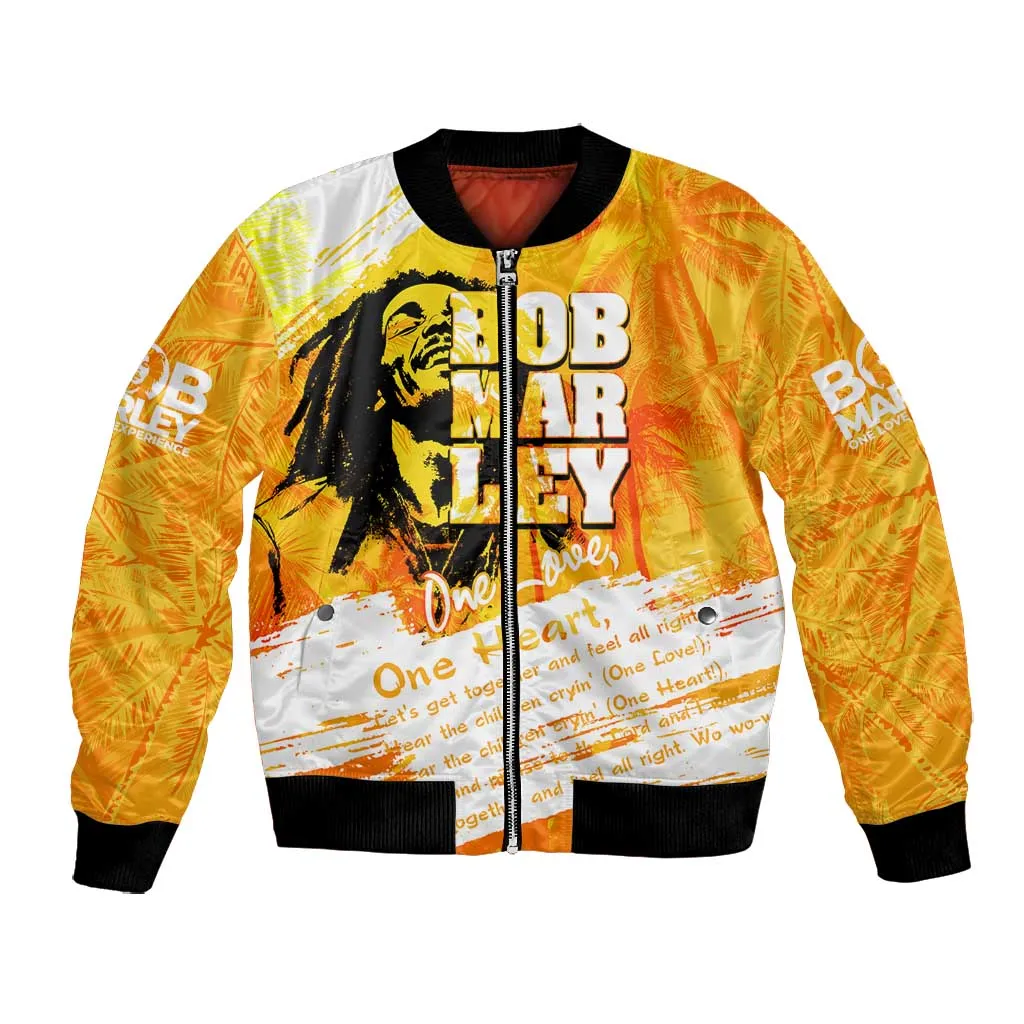 Legend Bob Reggae Afro Bomber Jacket One Love One Heart Tropical Leaf DT02
