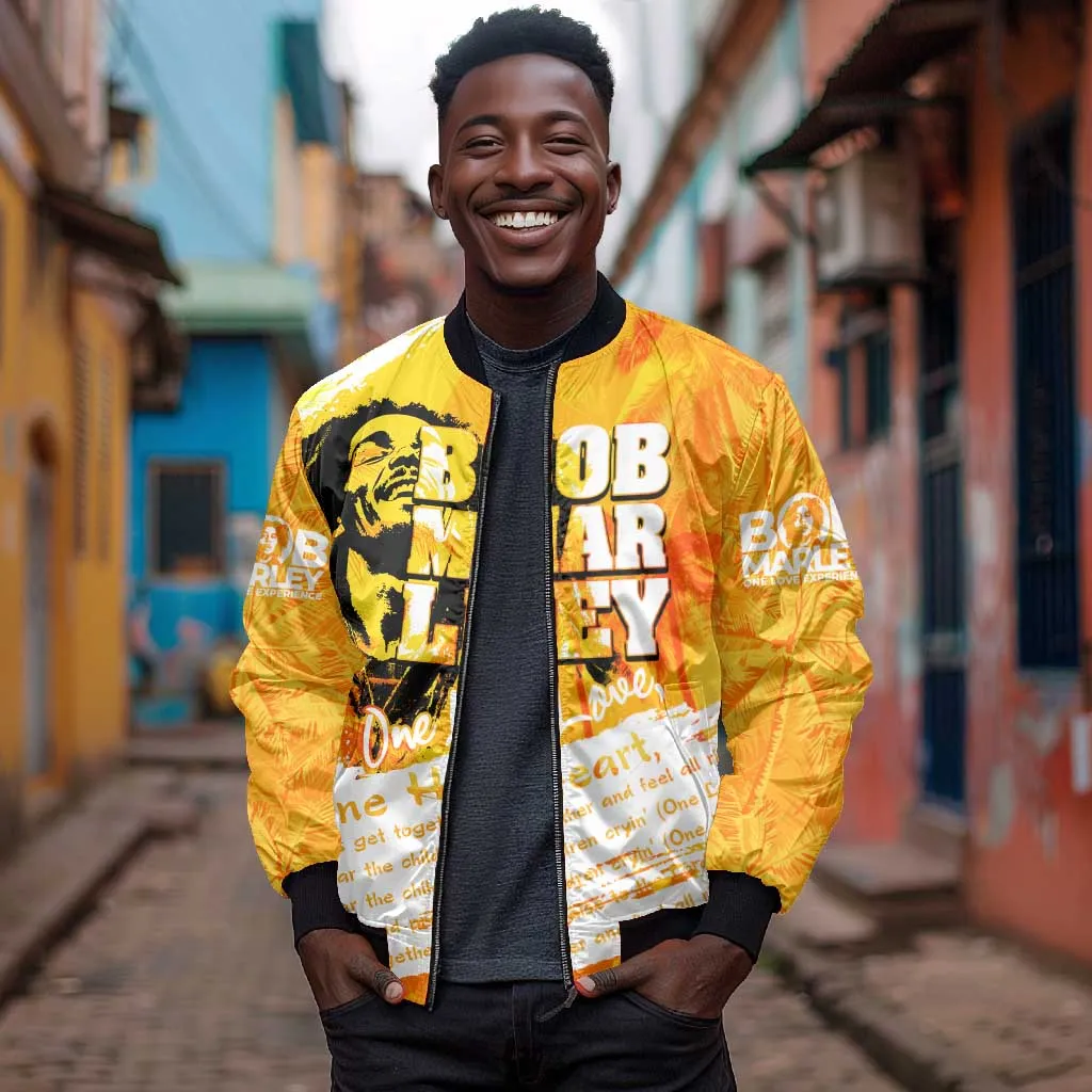 Legend Bob Reggae Afro Bomber Jacket One Love One Heart Tropical Leaf DT02
