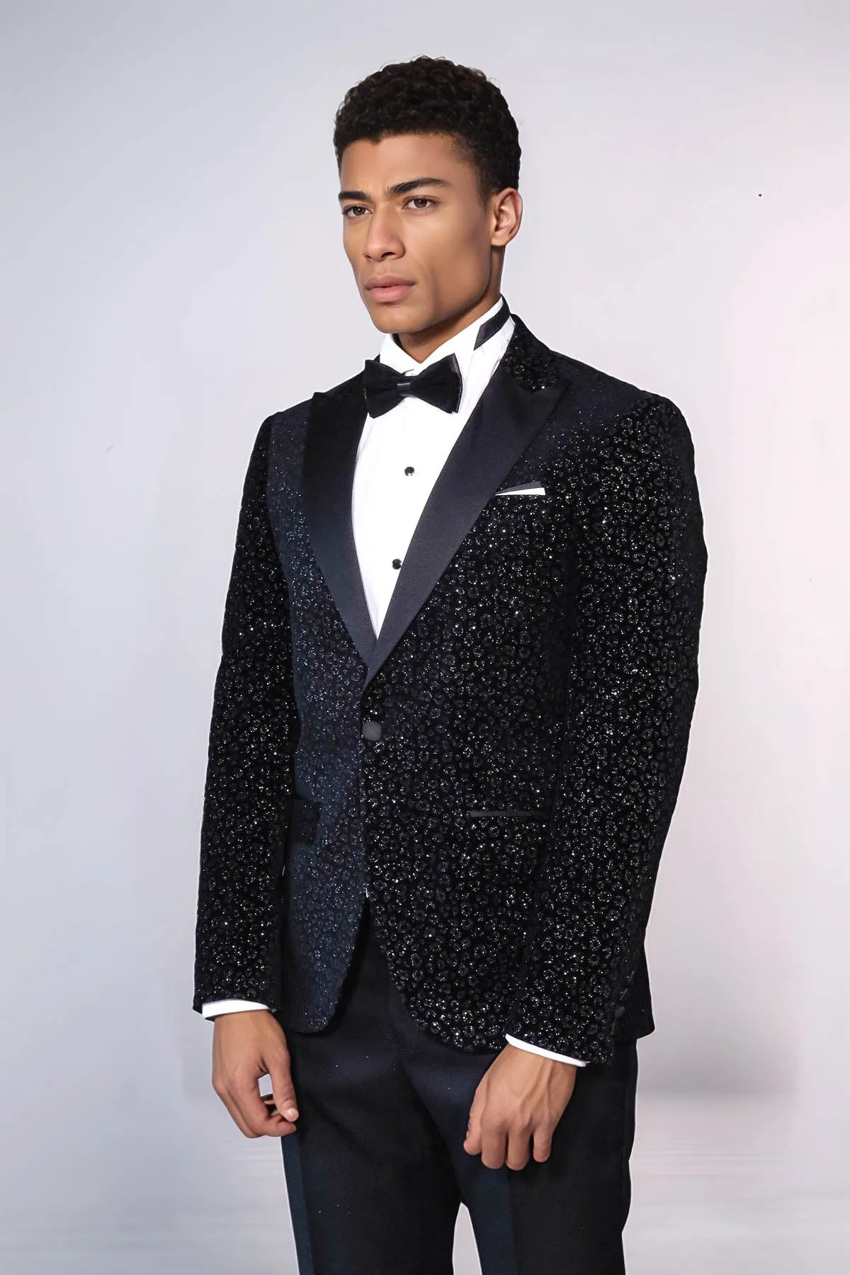 Leopard Pattern Slim Fit Black Men Prom Blazer - Wessi