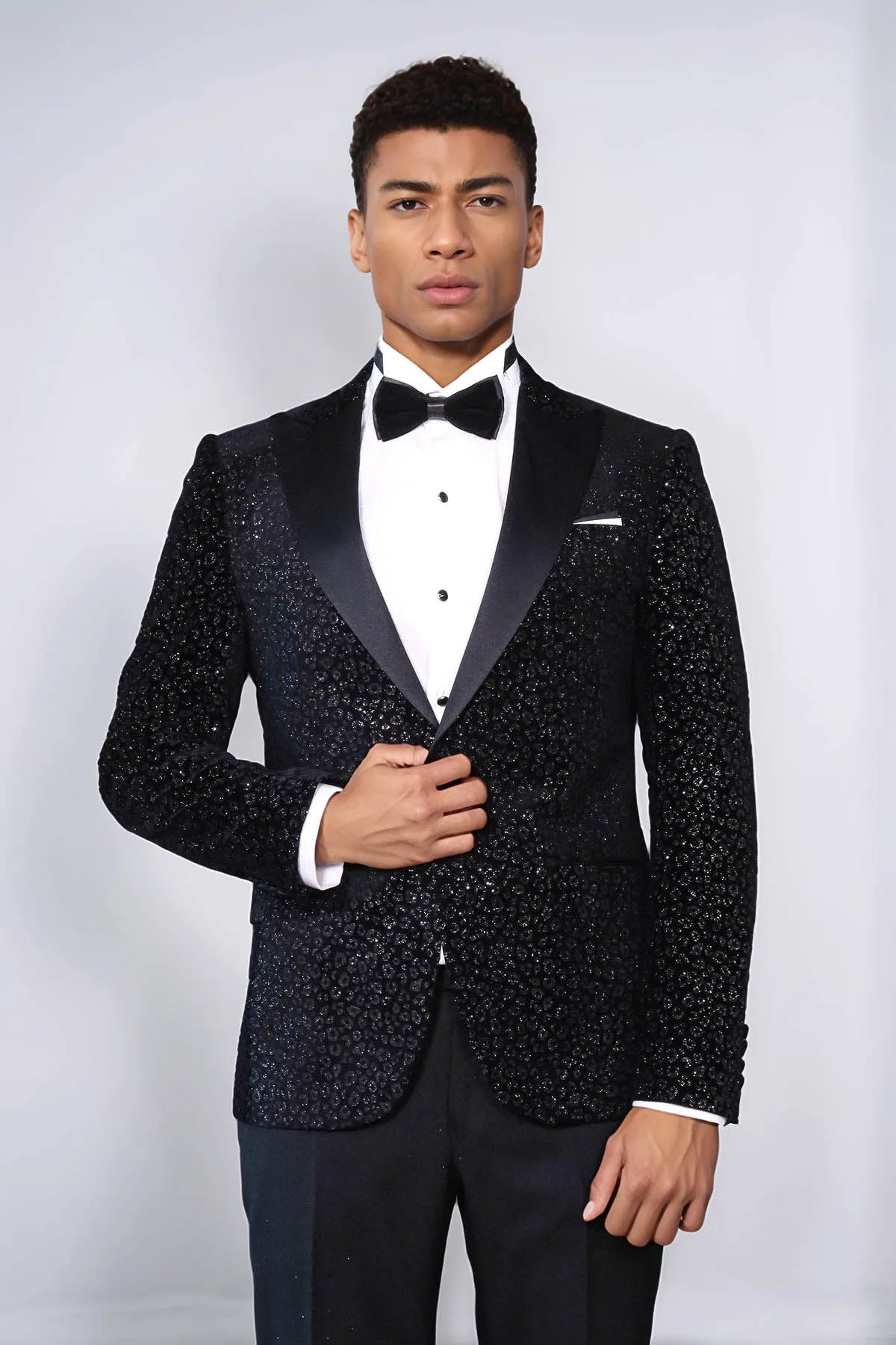 Leopard Pattern Slim Fit Black Men Prom Blazer - Wessi