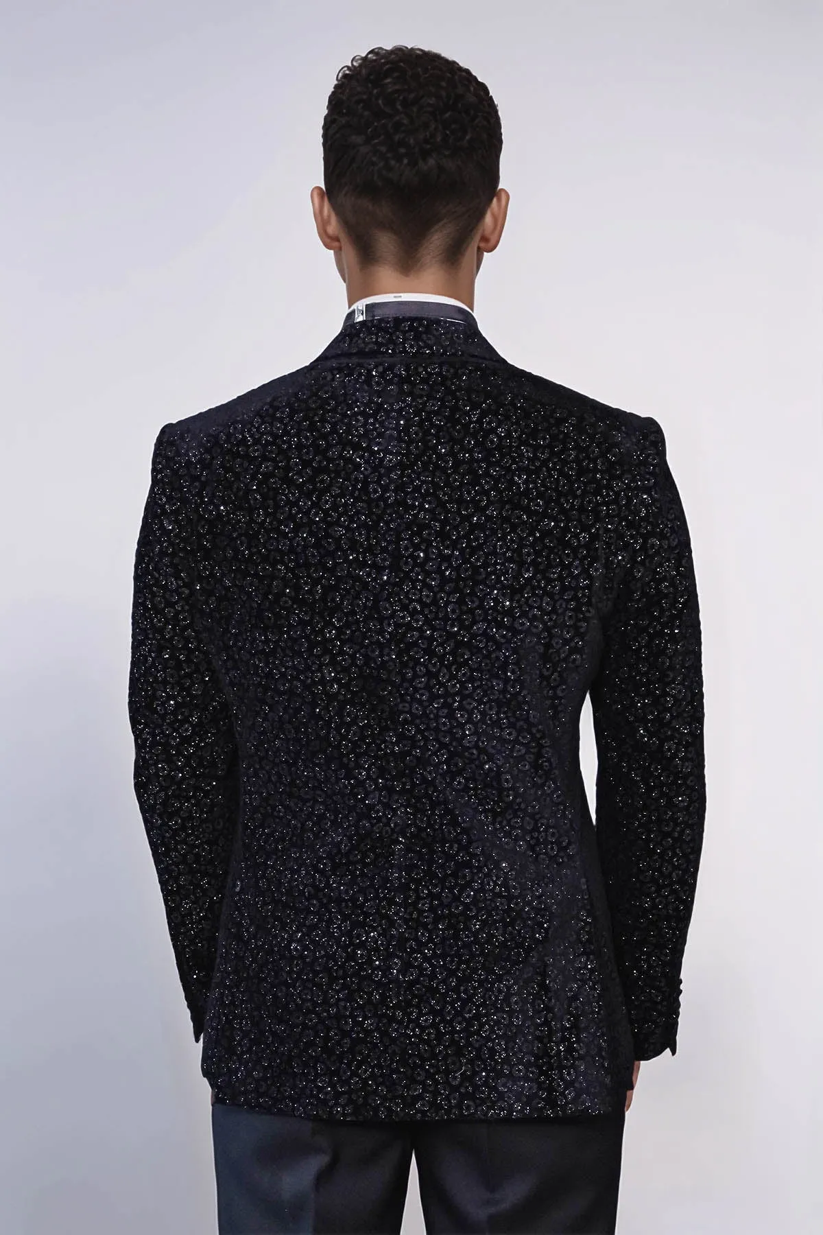 Leopard Pattern Slim Fit Black Men Prom Blazer - Wessi