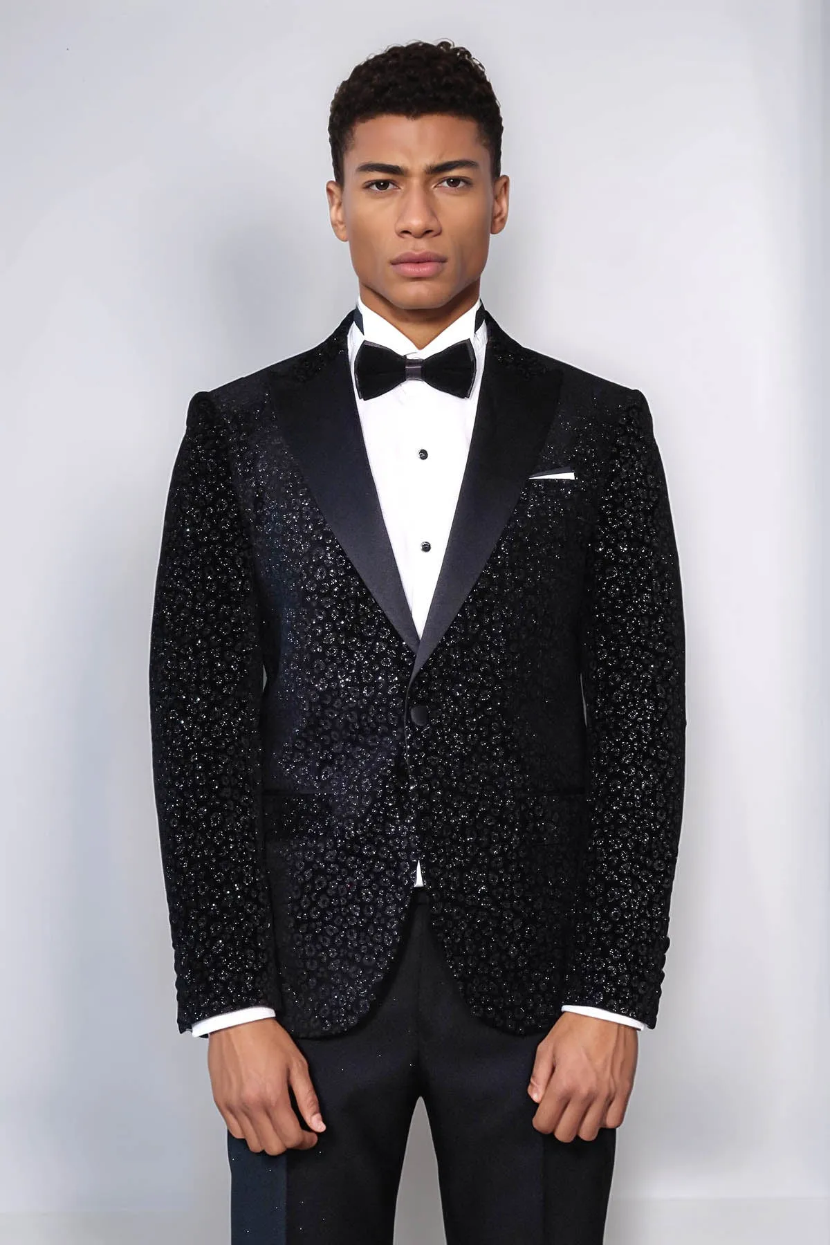 Leopard Pattern Slim Fit Black Men Prom Blazer - Wessi