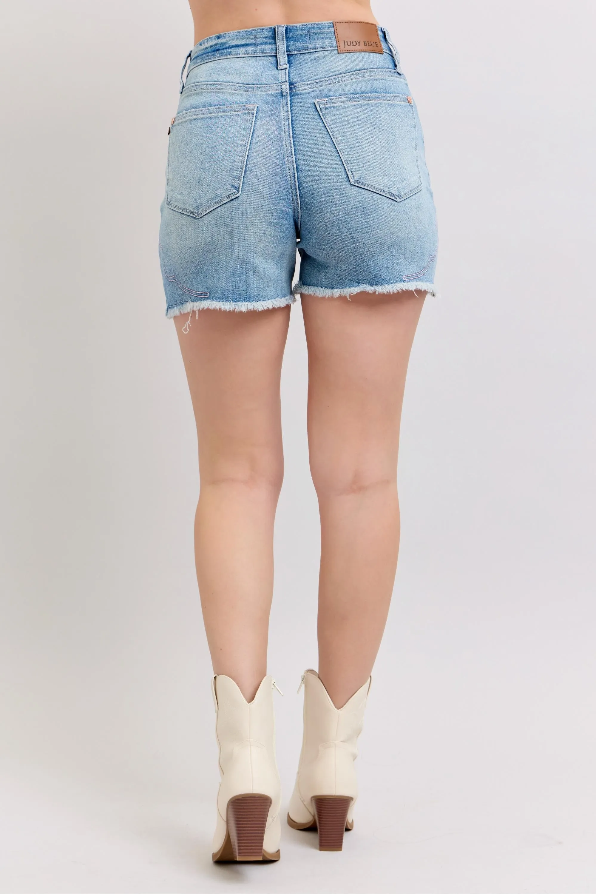 Light High Waist Western Embroidery Cut Off Judy Blue Shorts 2/26/25 9650