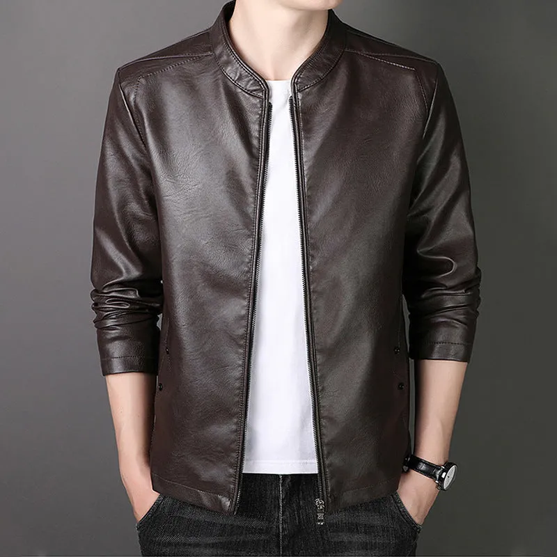 Lightweight and Easy-to-Clean Zip-up PU Jacket for Fashionable Men