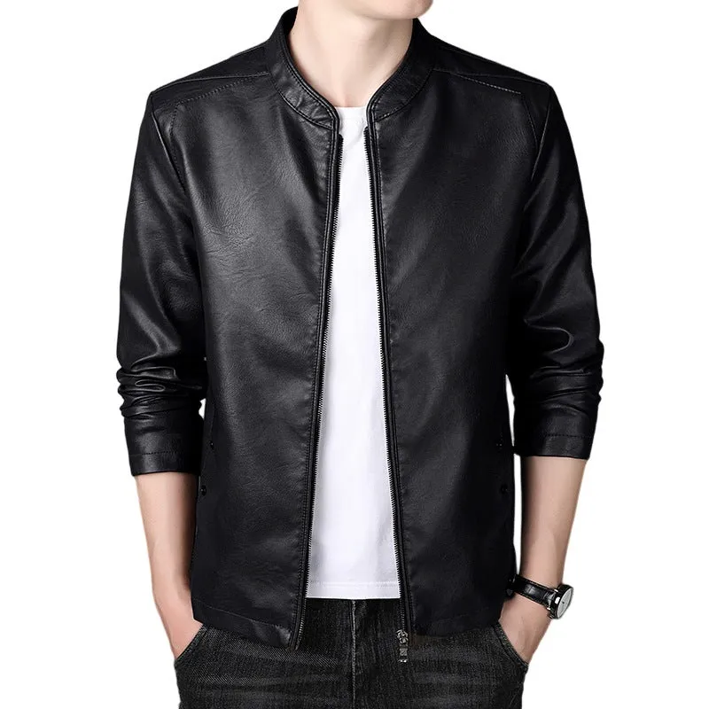 Lightweight and Easy-to-Clean Zip-up PU Jacket for Fashionable Men