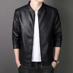 Lightweight and Easy-to-Clean Zip-up PU Jacket for Fashionable Men