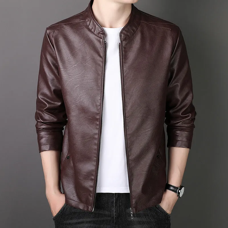 Lightweight and Easy-to-Clean Zip-up PU Jacket for Fashionable Men