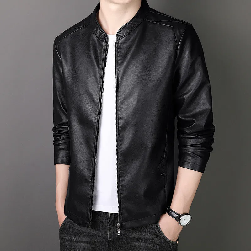 Lightweight and Easy-to-Clean Zip-up PU Jacket for Fashionable Men