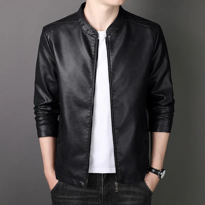 Lightweight and Easy-to-Clean Zip-up PU Jacket for Fashionable Men