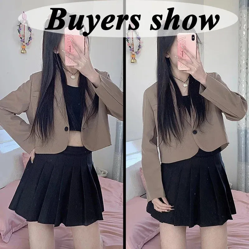Long Sleeve Button Up Suit Jacket Woman Elegant All Match Office Blazer Female