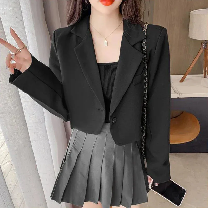 Long Sleeve Button Up Suit Jacket Woman Elegant All Match Office Blazer Female