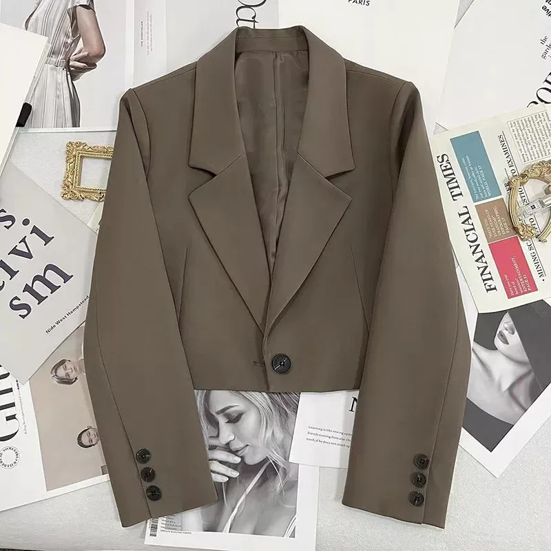 Long Sleeve Button Up Suit Jacket Woman Elegant All Match Office Blazer Female