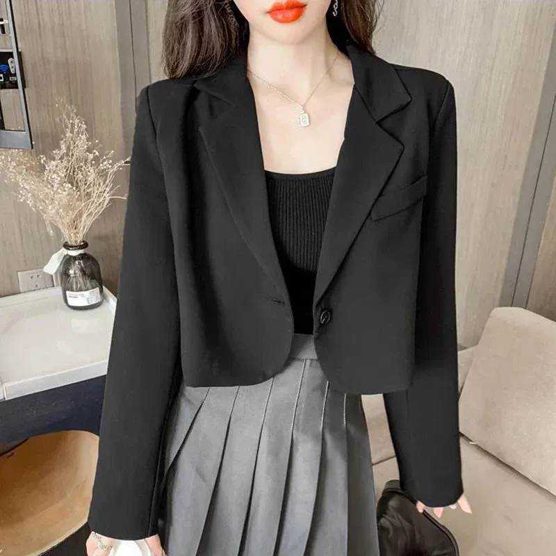 Long Sleeve Button Up Suit Jacket Woman Elegant All Match Office Blazer Female
