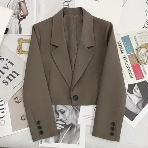 Long Sleeve Button Up Suit Jacket Woman Elegant All Match Office Blazer Female